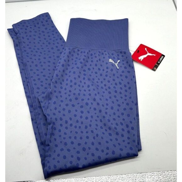 Puma Women’s Spot Printed Seamless High Waist Stretch Leggings, Purple, XL - Picture 1 of 11